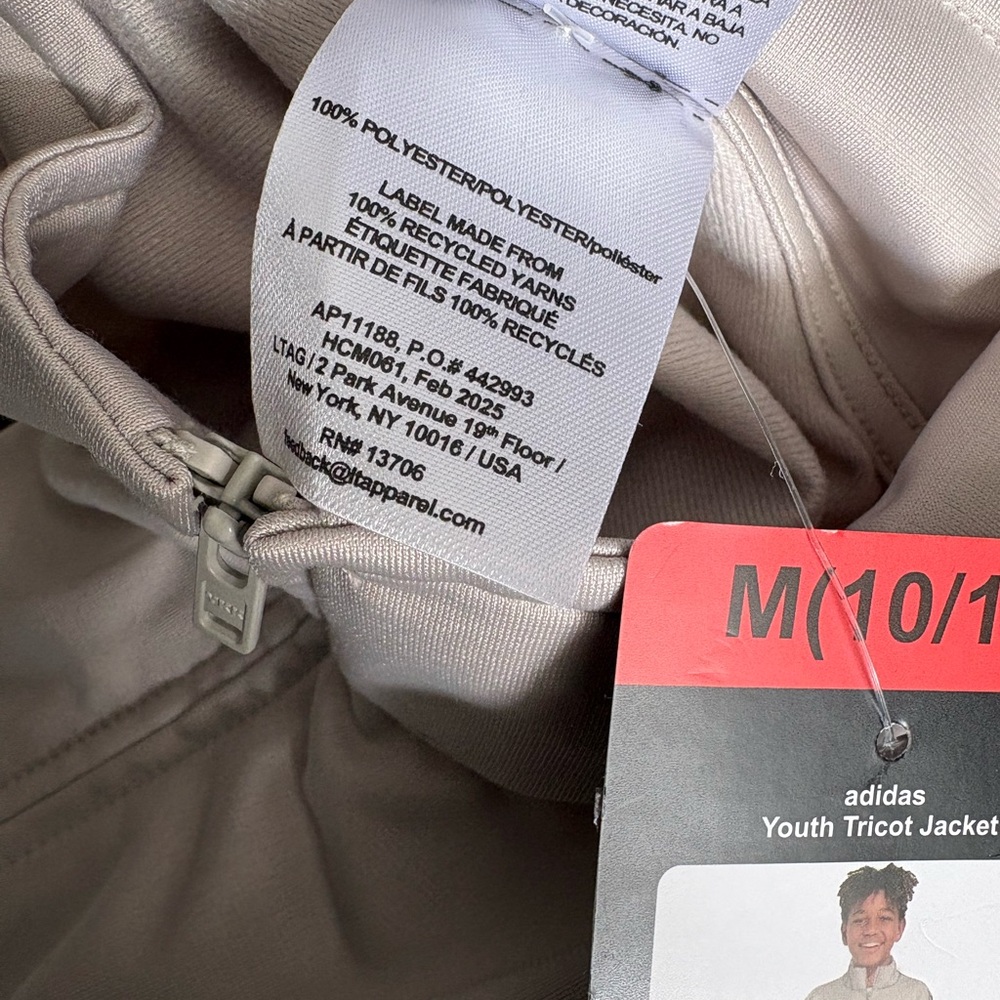 Adidas Youth Tricot Beige or Natural Jacket with Black Accents Size M 10/12 - Picture 5 of 5